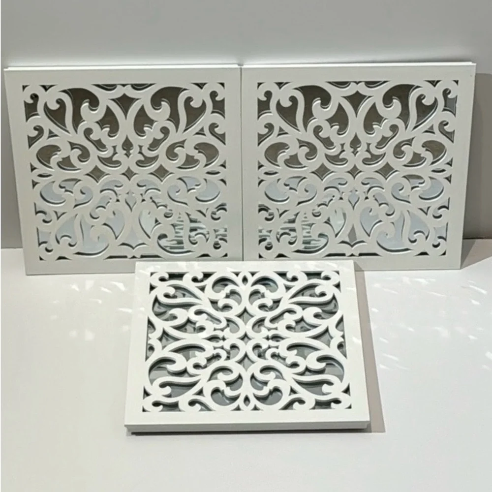 Wooden Lattice Square Hanging Wall Mirrors 3-Piece Set
